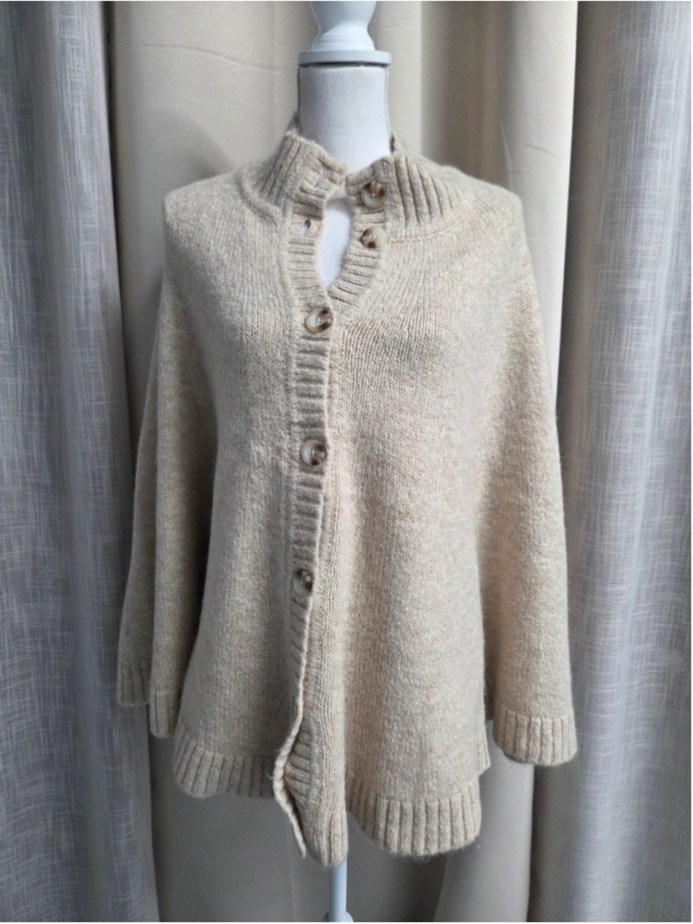 L.L. Bean Cream Button-Front Knit Cardigan Boho Cozy Loungewear Size XL